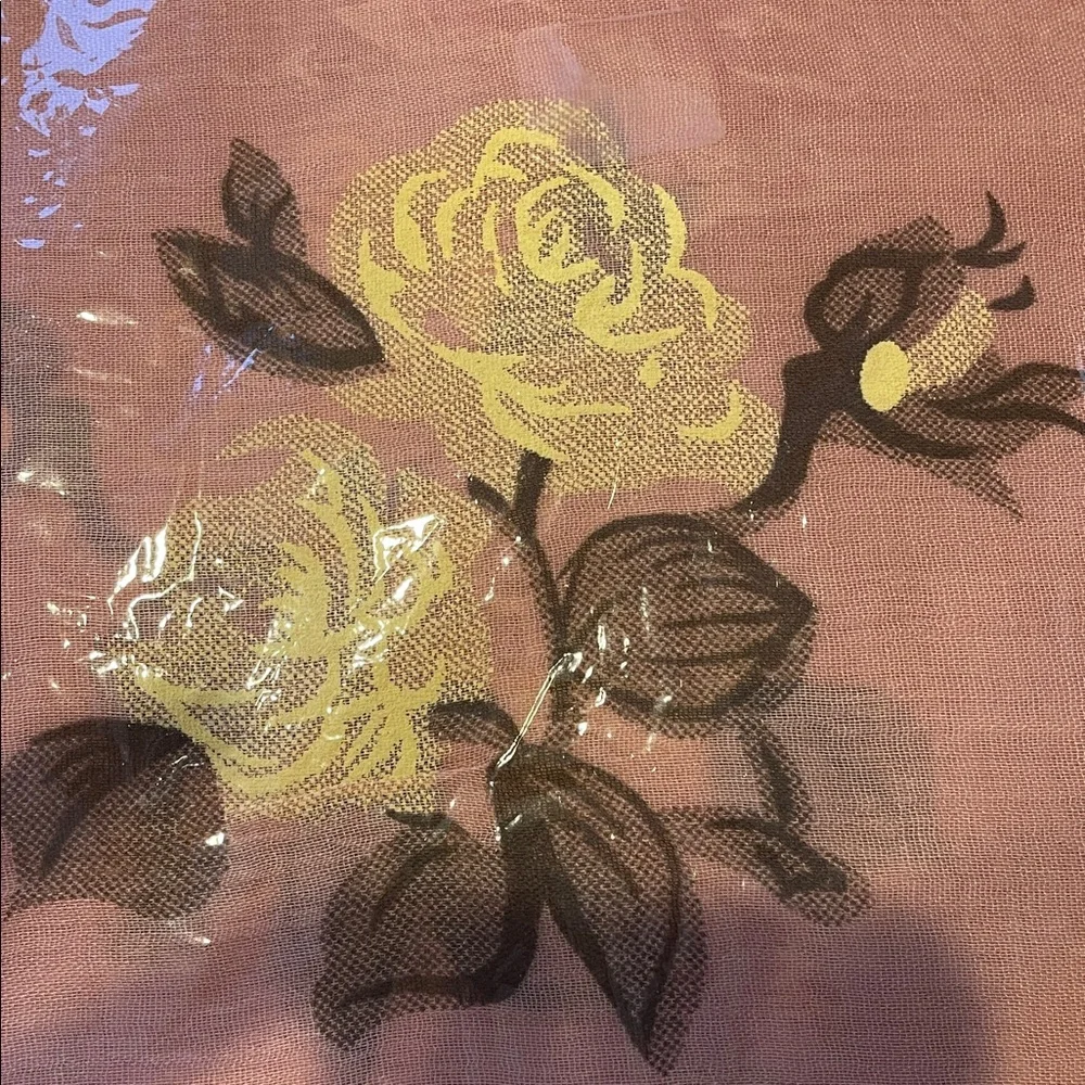 Floral Pink Sheer wrap with Yellow Roses 100% viscose 26x72 oversized scarf